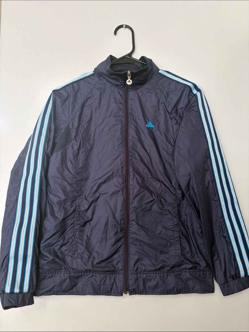 adidas Navy Track Jacket with Light Blue Stripe Accents